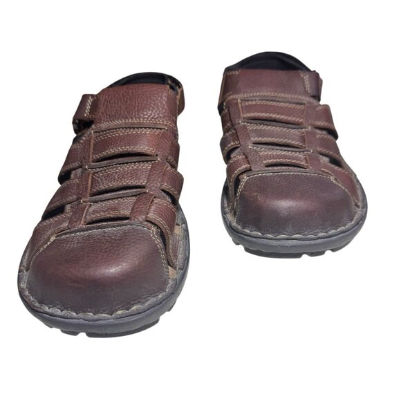 Hush Puppies Cross-Shore Sandals Men 15EW Fisherman Leather Brown Hook Loop Wide main image 10